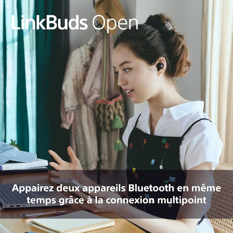 LinkBuds Open - Ecouteurs Ouverts Bluetooth sans Fil - Son Transparent, Confortables, 4, 8g, Haute qualité sonore, IPX4, Connexion multipoint, Batterie 22h, iOS et Android - Blanc