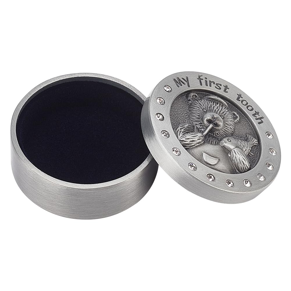 FINGERINSPIRE Silver Tooth Holder Alloy Engraved My First Tooth Box Antique Silver Baby Teeth Fairy Containter Souvenir Holder Tooth Saver Teeth Fairy Keepsake Box Teeth Storage Box for Kids