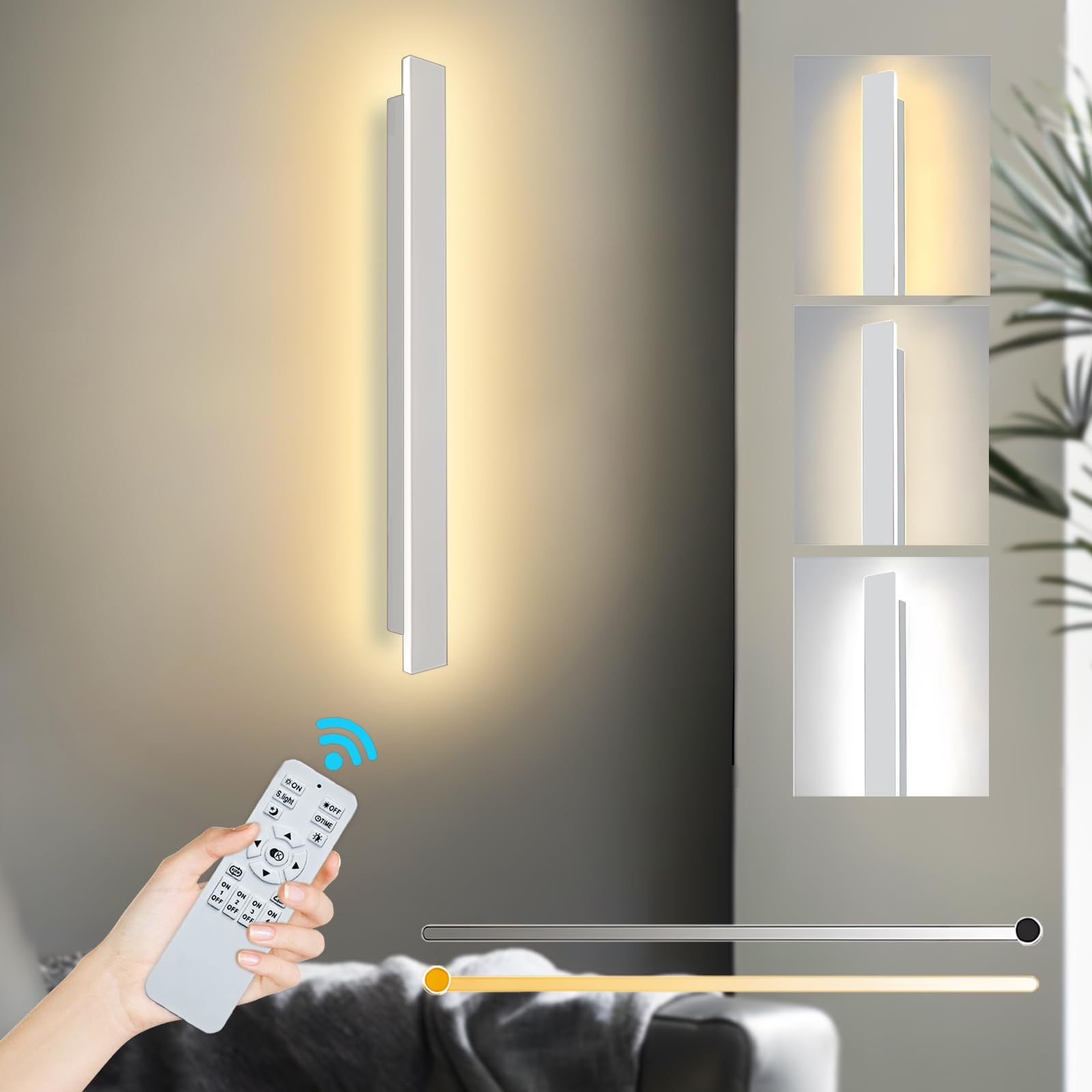 ZTWLEED LED Wall Light Indoor,22W Wall Lamp Modern Dimmable Wall Lamp Strip with Remote Control 2.4GHz,Long Wall Sconce Lights for Bedroom Living Room Corridor Stair 60CM White — image 1