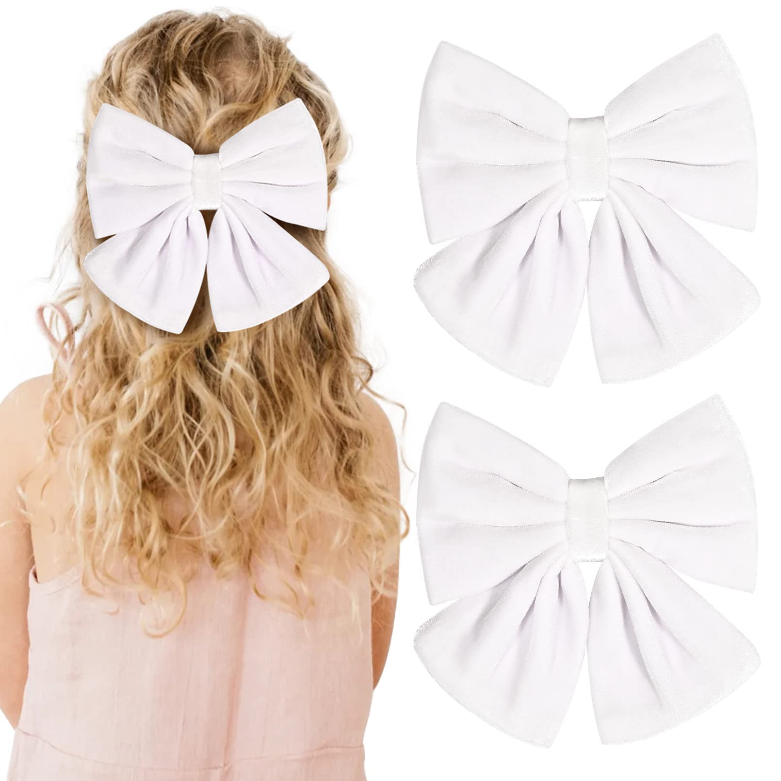 Photo 1 of Velvet Hair Bows Girls 6" 2PCS Big White Fall bow Alligator Clips for Toddler Hair Clips Toddlers Teens Kids Accessories