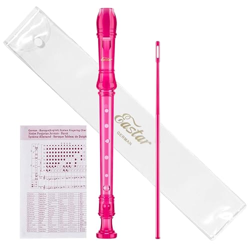 Eastar Soprano Recorder Instrument for Kids Students Beginners, German fingering C Key Recorder Instrument 3 Piece with Cleaning Kit, Storage Bag, Fingering Chart, ERS-1GP, Pink, School-Approved