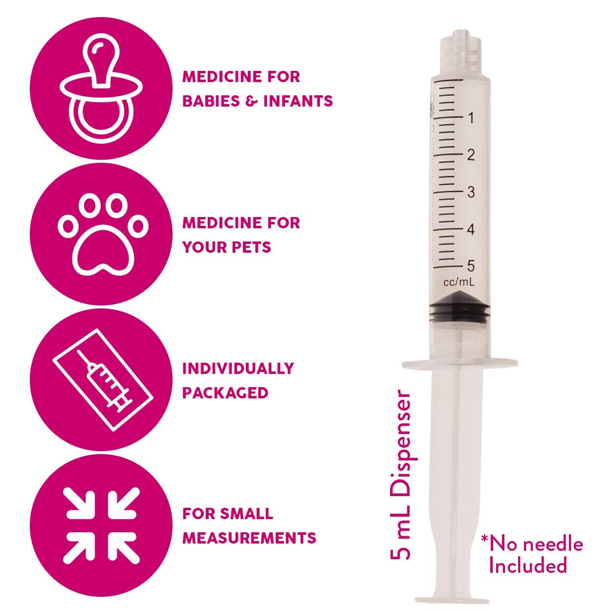 Care Touch CTSLL5 Luer Lock Tip Syringe, 5 mL, 100 Disposable Syringes