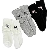 Floerns Women's 3 Pairs Bow Print Cute Crew Socks Athletic Soft Comfy Breathable Socks