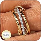 WEDDINEN 14K Gold Plated Stackable Rings 3 Ring Set with CZ Cubic Zirconia Gold Silver Multi-Link Connected Rings, Interlocking Band for Women, Statement Mixed Metals Multi Ring Stacking Jewelry