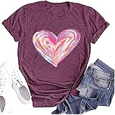 Women Love Heart Printed Shirts Valentine's Day Cute Casual Graphic T Shirts Spring Tops Trendy Tee Gifts