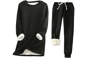 ovticza Two Piece Outfits For Women Winter Warm Fleece Lined Set Crewneck Long Sleeve Sweatshirts Drawstring Waist tunic