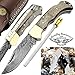 Walnut Wood 6.5'' Custom Handmade Damascus Steel Brass Bloster Back Lock Folding Pocket Knife 100% Prime Quality With Sharpening Rod Plus Real Buffalo Horn Stainless Steel Pocket Knive 