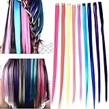 Remylady 22'' Synthetic Fiber Rainbow Clip On In Hair Extensions Party Highlights Straight Hairpieces