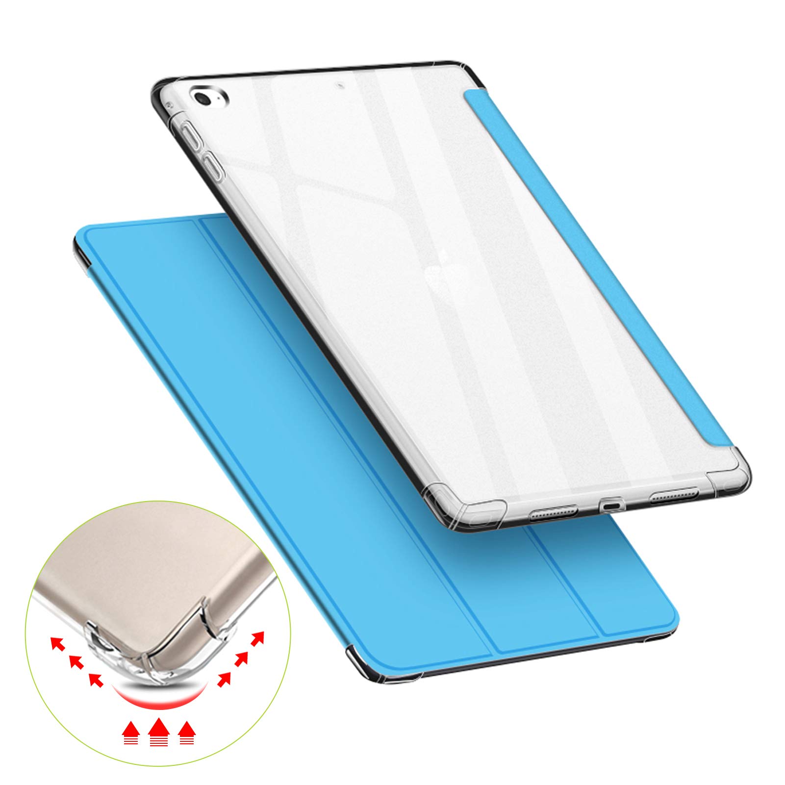 VAGHVEO iPad Mini 4/5 7.9 Inch Case, Flexible Soft Transparent TPU Protective Shockproof Back Cover, Tri-fold Stand Smart Shell Resistant Clear Cases for Apple iPad Mini 4 & iPad Mini 5 Tablet, Blue