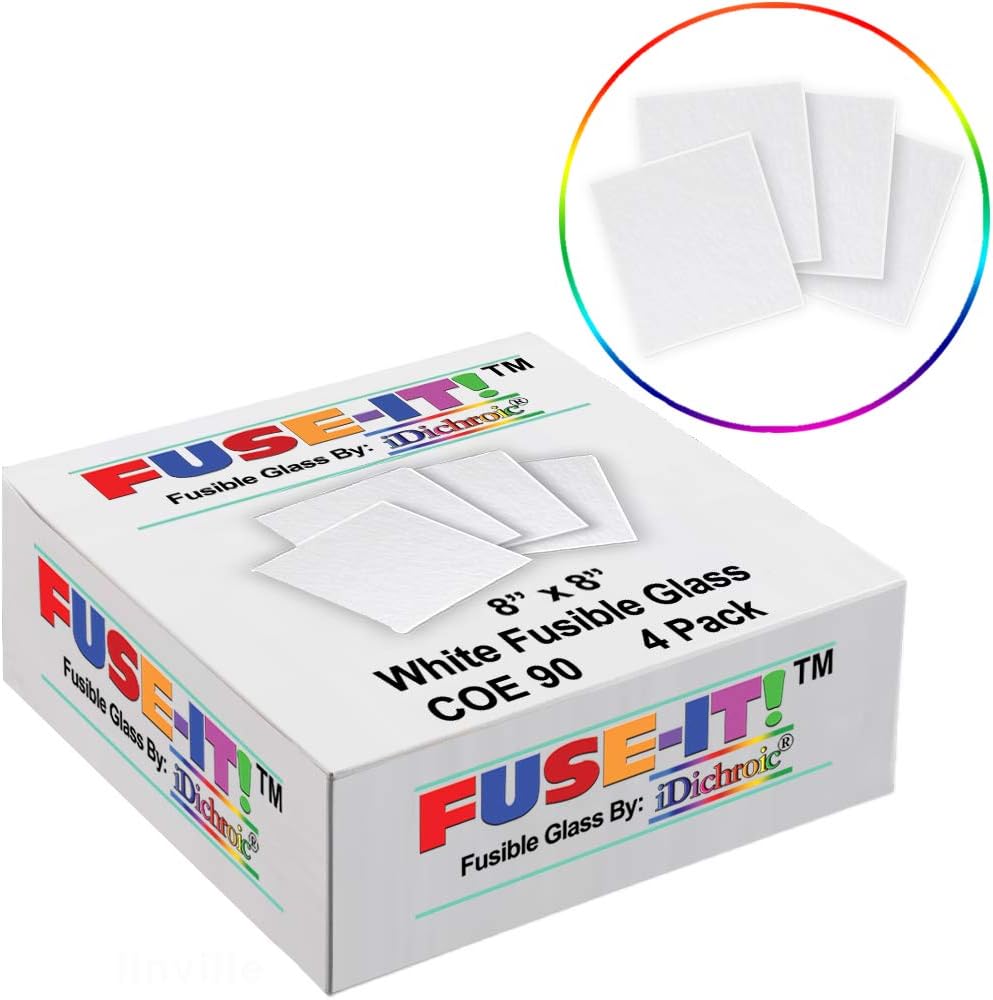 8 inch White Fusible Glass Squares COE 90-4 Pack