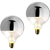 Chrome Tipped Light Bulb - 40 Watt, Silver Half Dipped Edison Bulb, G40 Large Round Globe, E26 (Medium) Base, 120V, Incandesc