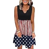 AIMITAG American Flag Star Vertical Striped Ruffled Mini Dress Womens 4th of July Patriotic Dresses Casual Color Block Dress