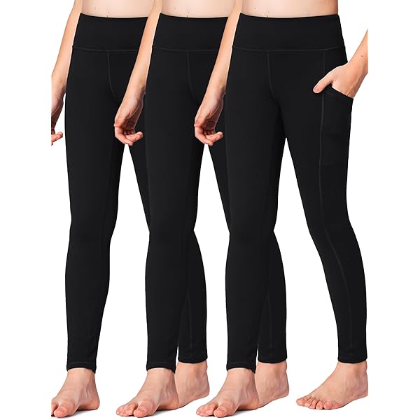 Girls Yoga Flare Pants With Pockets - Kids Stretchy Tummy Control Workout & Casual Pants