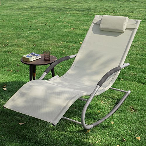 SoBuy OGS28-MIx2 2-er Set Swingliege Schaukelliege Sonnenliege Liegestuhl Gartenliege mit Tasche Gewebe in beige – Bild 5