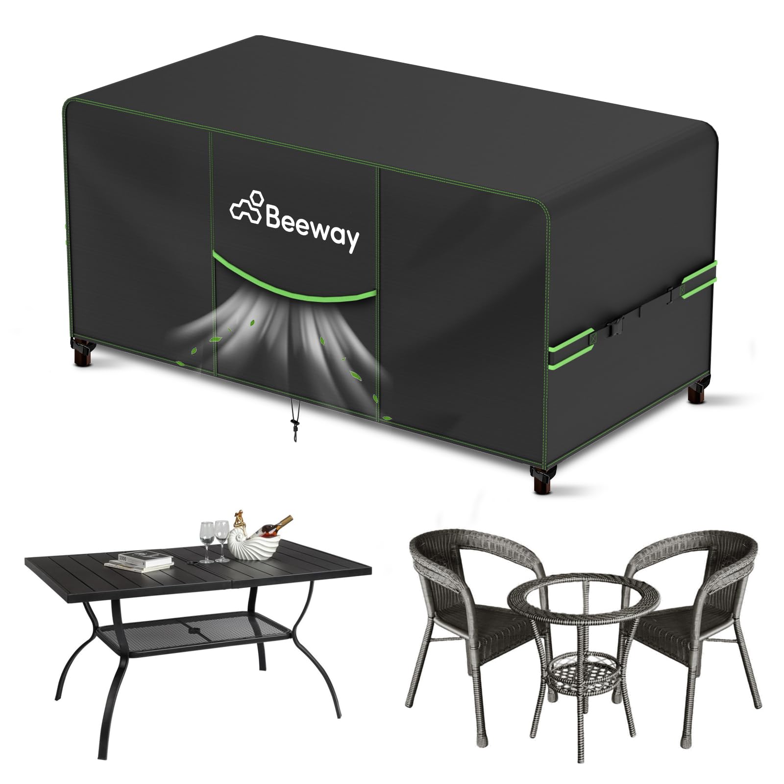 BEEWAY Garden Furniture Cover With Air Vent, Waterproof Patio Rattan Sofa Table Chair Set Cover - 420D Oxford Fabric, Windproof - 125x63x73cm