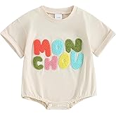 Hnyenmcko Newborn Baby Girl Boy Summer Clothes Short Sleeve Letter Print Bubble Romper Oversized T-Shirt Bodysuit Top Outfit
