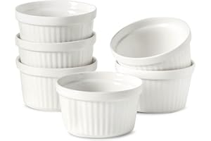 8 oz Ramekins Oven Safe Set of 6, Souffle Dish Baking Bowls, Custard Dessert Cups for Pudding Yogurt Ice Cream, Ceramic Ramik