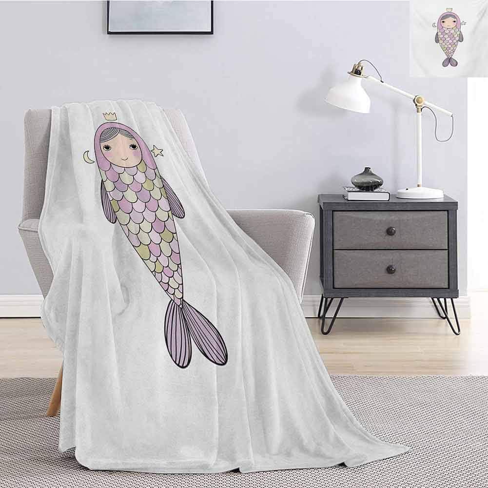 Luoiaax Mermaid Children's Blanket Fantasy Sea Life Mythological Character Girl in Fish Costume with Crown Moon Stars Lightweight Soft Warm and Comfortable W60 x L50 Inch Multicolor