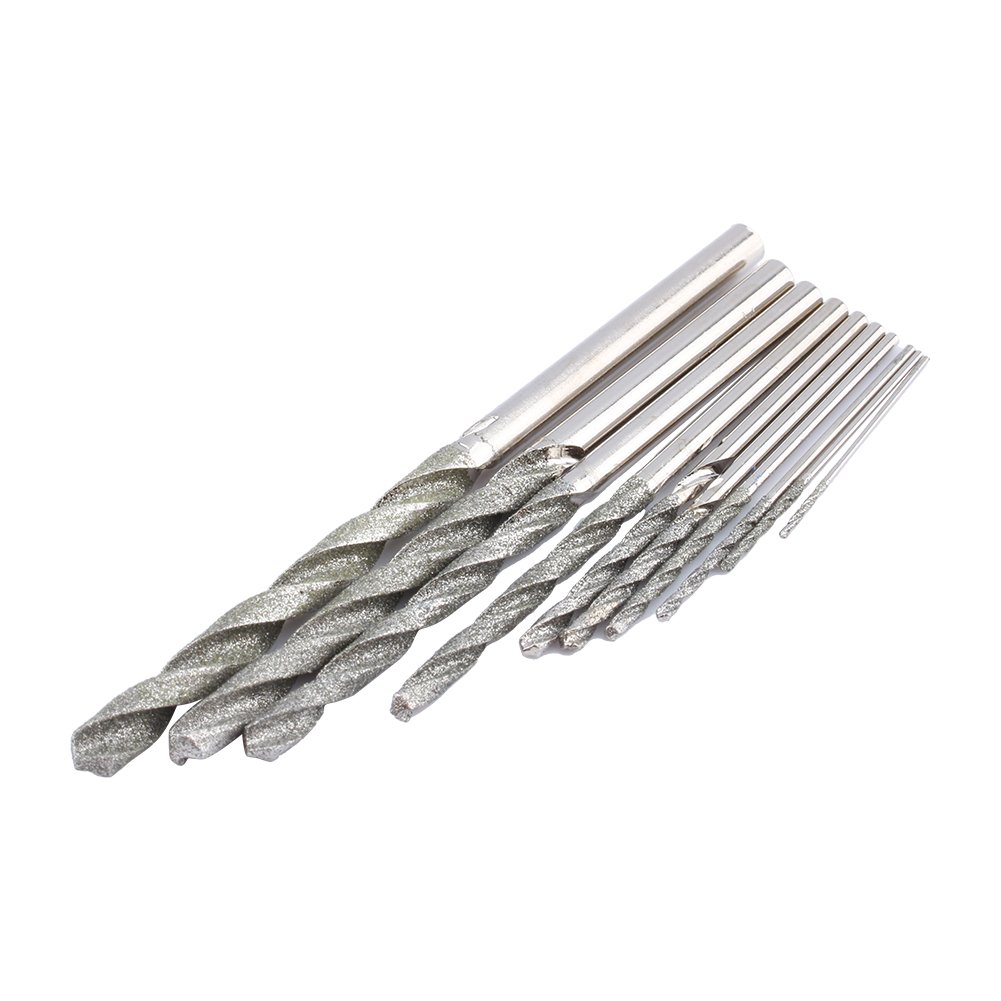 10Pcs Twist Drill Bit Set Diamond Tipped Drill Bit Set Gem Drill with Round Shank Jobber Drill Bit Set Rotary Tools for Wood Glass Tile and Stone Cutting 0.8-4.0mm