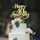 Dxsdgetue Gold Glitter Happy 40th Anniversary Cake Toppers | Wedding Anniversary Party , Company Anniversary Party, 40th Birthday Selected Decorations