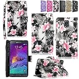 Samsung Galaxy Note 4 Case-Cellularvilla Pu Leather Wallet Card Flip Open Pocket Case Cover Pouch For Samsung Galaxy Note 4 SM-N910S / Note 4 SM-N910C (Black Pink Flower)