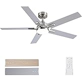 SODSEA Ceiling Fans with Lights, 52 inch Brushed Nickel Ceiling Fans with Lights and Remote Control, Reversible, 3CCT, Dimmable, Noiseless, Downrod, Modern Ceiling Fan for Bedroom, Indoor/Outdoor Use