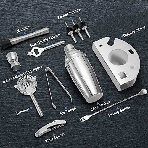 NXYJD Cocktail-Shaker-Set, 12-teiliges Bartender-Kit Bar-Werkzeugbahnen-Zubehör mit Edelstahl-Stand, Home Bartending – Bild 3