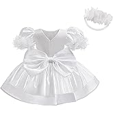 Baby Girl Lace Backless Dresses with Headwear Bowknot Flower Dress Toddler Girls Tulle Gown Pageant Wedding Birthday