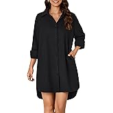 Vrtige Women's Casual Collar V Neck Button Down Long Sleeve Tunic Mini Short Shirt Dress with Pockets