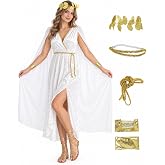 UQJE Womens Greek Toga Costume Set, Roman Goddess Dress Halloween | Greek goddess styling, layered look, adjustable one-size design, versatile accessories, Greek and Roman costume events