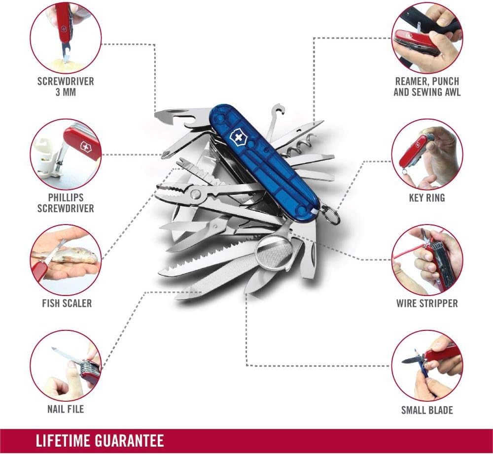 Victorinox Swiss Champ Swiss Army Knife, Medium, Multi Tool, 33 Functions, Blade, Scissors, Blue Transparent - Image 4