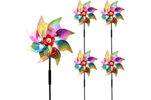 YITLA Windmills for Yard & Garden - 5 Pack Reflective Windmills for Balcony, Courtyard & Outdoor Decorations