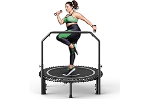 BCAN 40" Mini Rebounder Trampoline for Adults with Bar, 450/550LBS Fitness Trampoline with Bungees, Adjustable Handle, Stable & Quiet, Indoor Outdoor, Whole-Body Workout & Relaxation at Home-Gray
