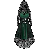 ROSE GAL Womens Plus Size 2pcs Witch Halloween Costume Gothic Lace Hooded Dress