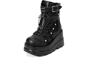 NIGXWNS Women Wedge Ankle Boots Lace-Up Zip Round Toe High Heels Goth Combat Booties Chunky Heel Platform Motorcycle Boots