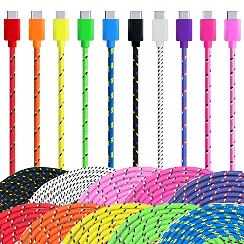 USB C Cable [10 PACK] 6FT, FANCER Bundle of 10 Type C Nylon Braided Colors Colorful Data Charging Charger Cord Cable for Samsung Galaxy S8, Google Pixel, LG G6, Nexus 6P, Nintendo Switch, Macbook