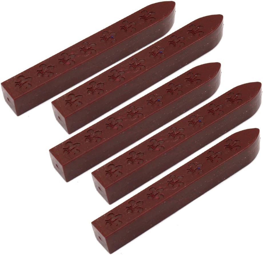 FQL 5Pcs Sealing Wax Sticks Without Wicks Sealing Wax for Postage Letter Retro Vintage Wax Seal Stamp (Deep Red)