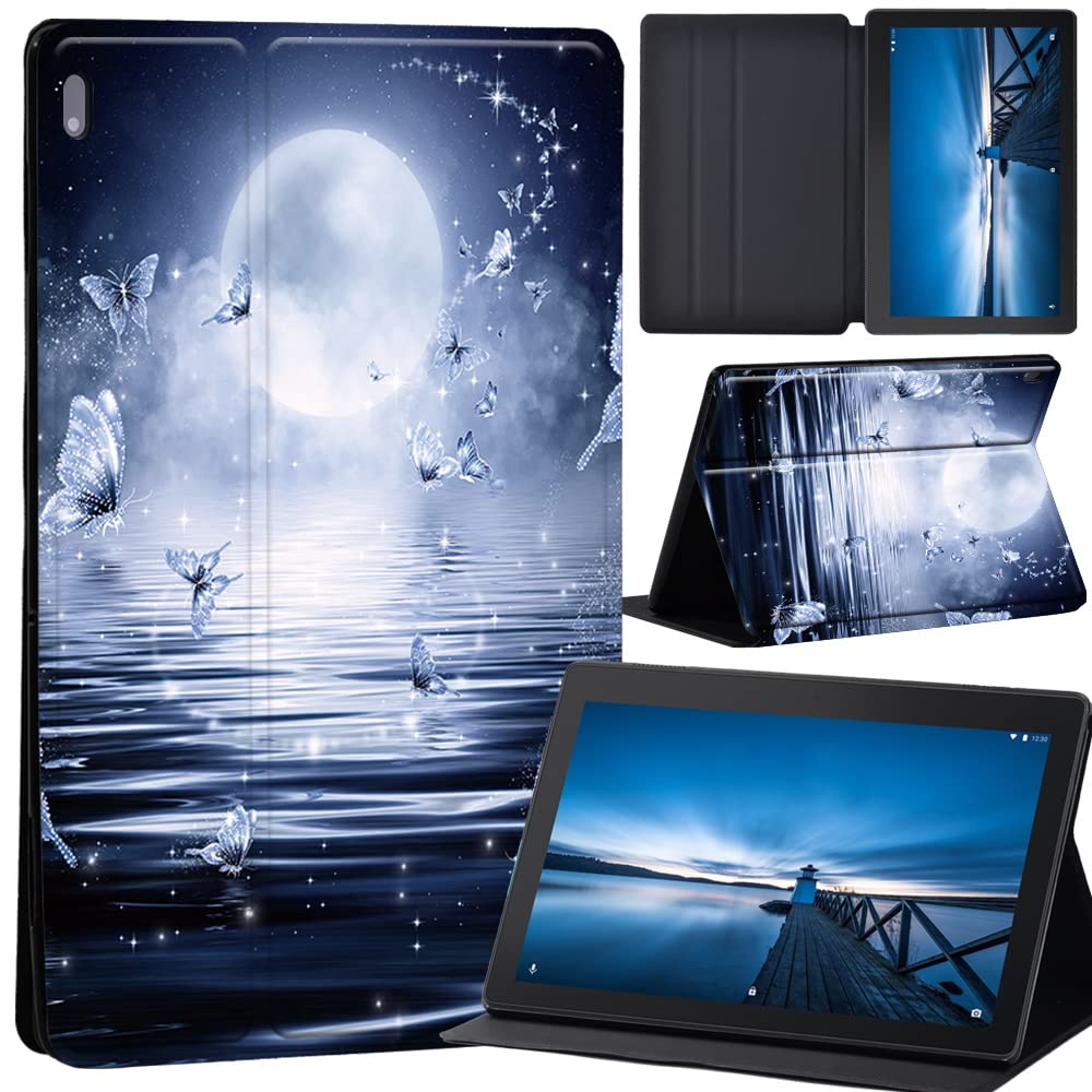 Design Case for Lenovo Tab M10 TB-X605F/ TB-X605L/ TB-X505F/ TB-X505L - Leather Tri-Fold Stand Cover Case for Lenovo Tab M10 10.1-Inch Tablet (moon butterfly)
