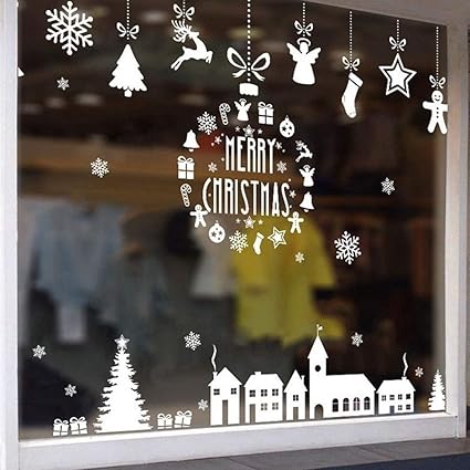 3pcs Lot Nouveau Romantique Joyeux Noel Flocon De Neige Ornements Decoree Maisons Mur Etanche Autocollants De