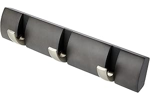 Umbra Flip Wall Mounted Floating Rack – Modern, Sleek, Space-Saving Coat Hanger with 3 Retractable, Driftwood/Nickel Hook