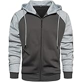 AOTORR Men's Zip Up Hoodie Color Block Long Sleeve Casual Sweatshirt with Pocket