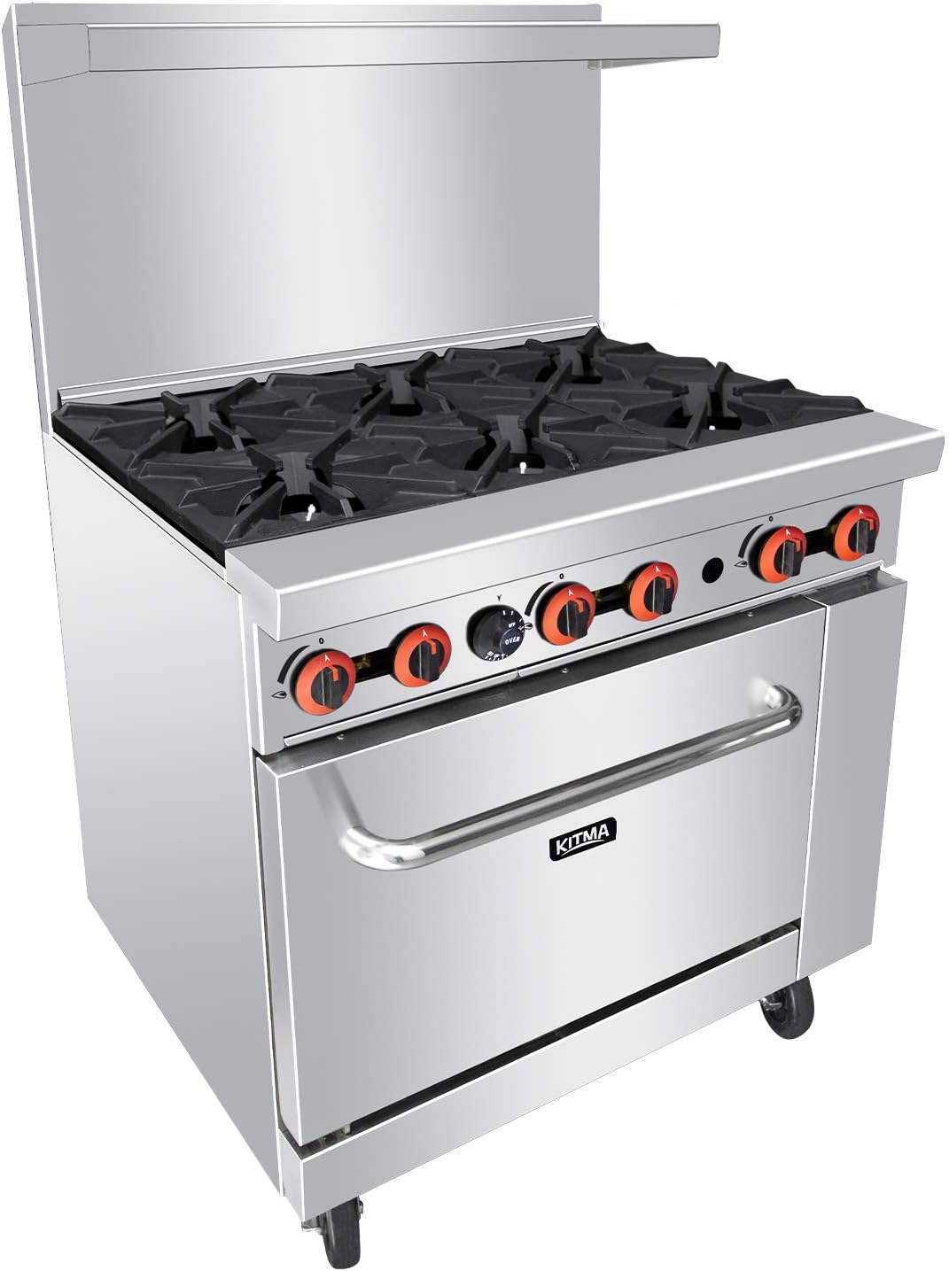 Heavy Duty 36’’Gas 6 Burner Range With Standard Oven - Kitma Natural Gas Cooking Performance Group for Kitchen Restaurant, 177,000 BTU