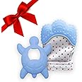 Liname 2 Pack Teething Mitten with Soothing Toy - Baby Chew Toy and Teething Glove- Infant Teething Mitten Crinkle Sound and Textured Silicone to Soothe Sore and Swollen Gums