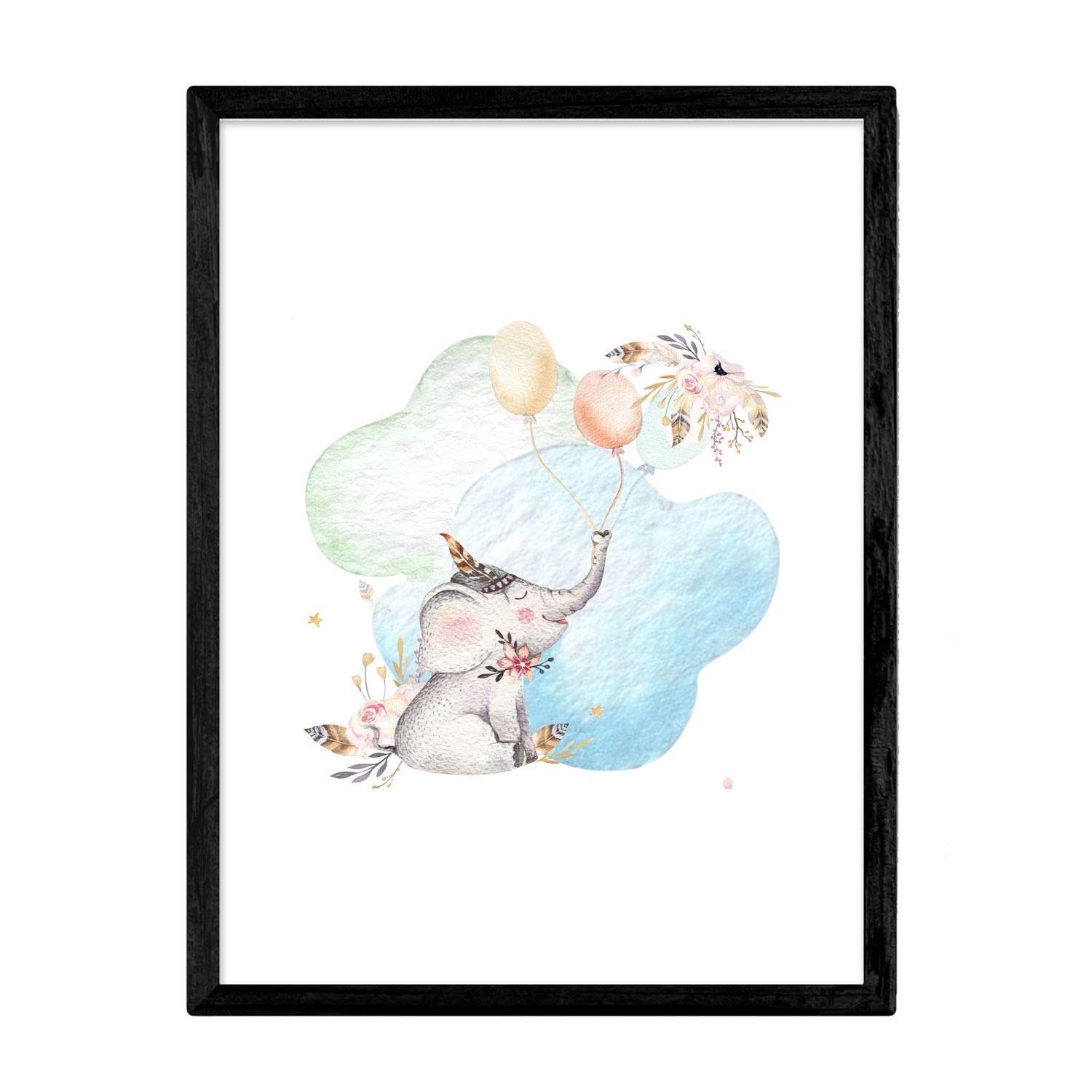Nacnic Poster with illustration of animal. Sheet with children's animal pictures. elephant will balloon in trunk. A3 size unframed