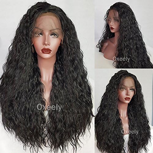 Oxeely Synthetic Lace Front Wigs Loose Curly Water wave Wig with Baby Hair for African American Women Natural Hair Line