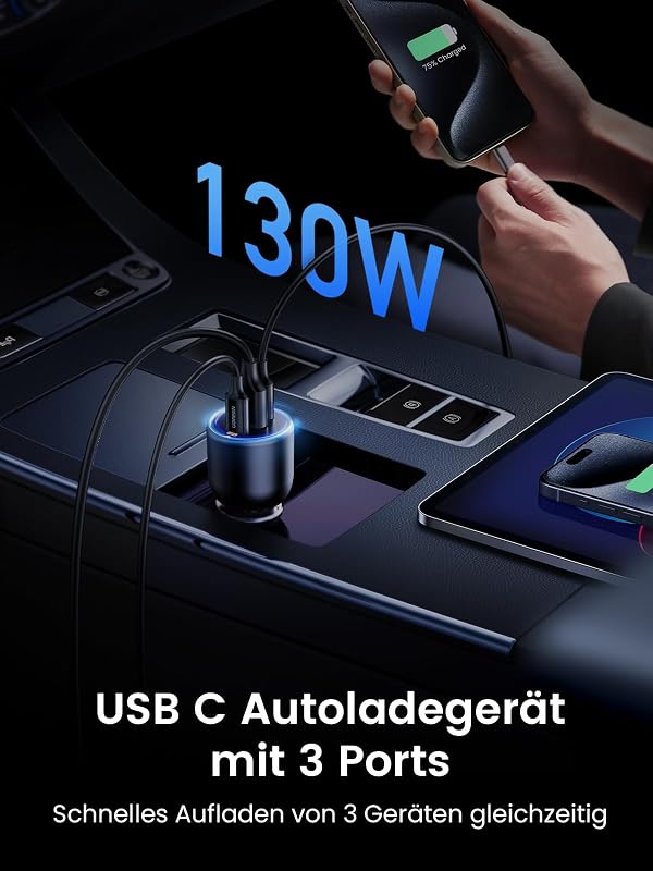 130W 3 in1 Zigarettenanzünder Schnellladen USB C 100W & 30W PD/QC — Foto 3 von 8
