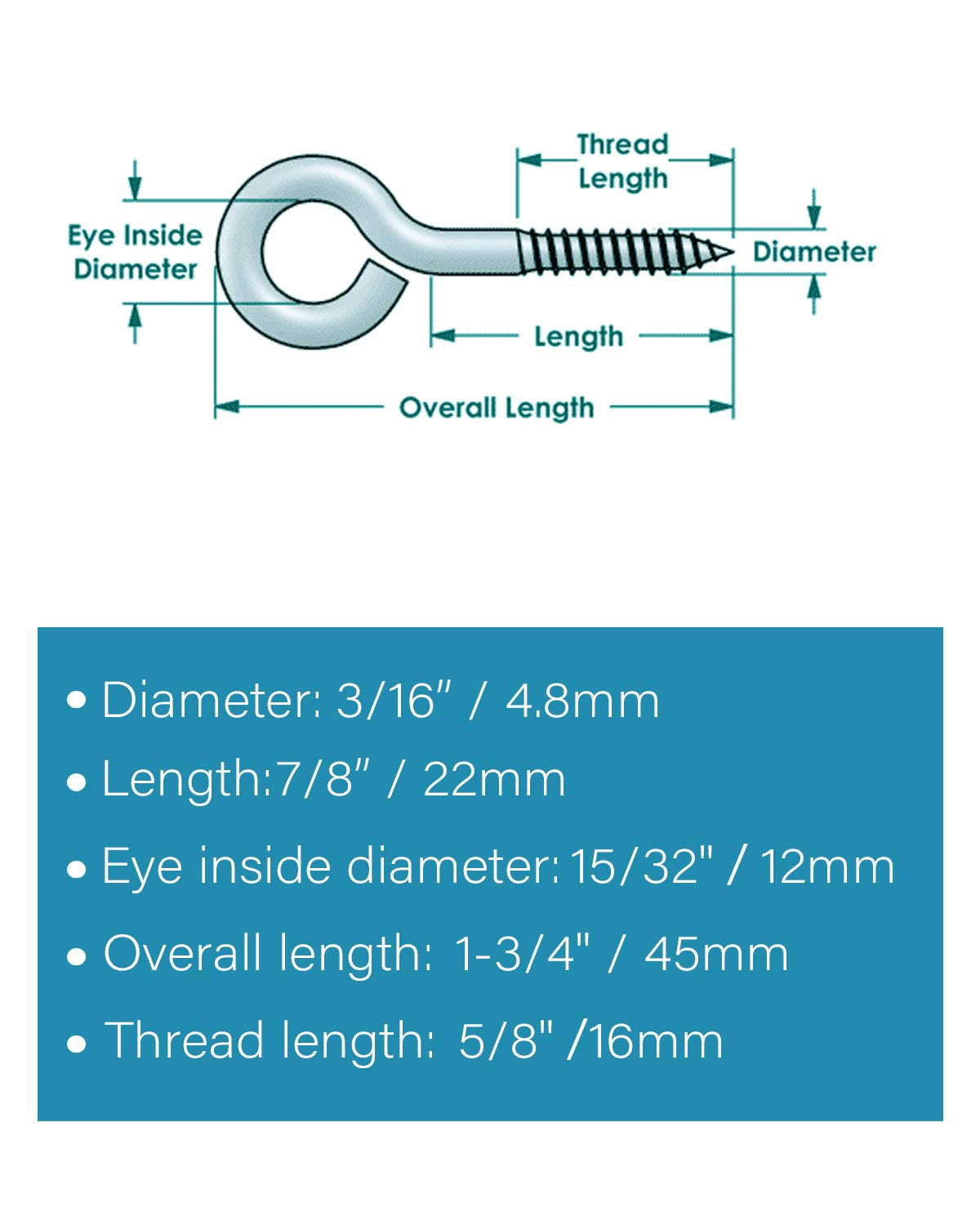 IMScrews 20Pcs 13/4 Inch Screw Eyes Small Eyelet Screws Lag Eyebolt