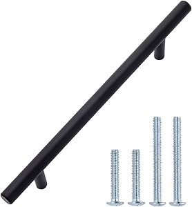 AmazonBasics Euro Bar Cabinet Handle (3/8-inch Diameter), 7.38-inch Length (5-inch Hole Center), Flat Black, 10-Pack