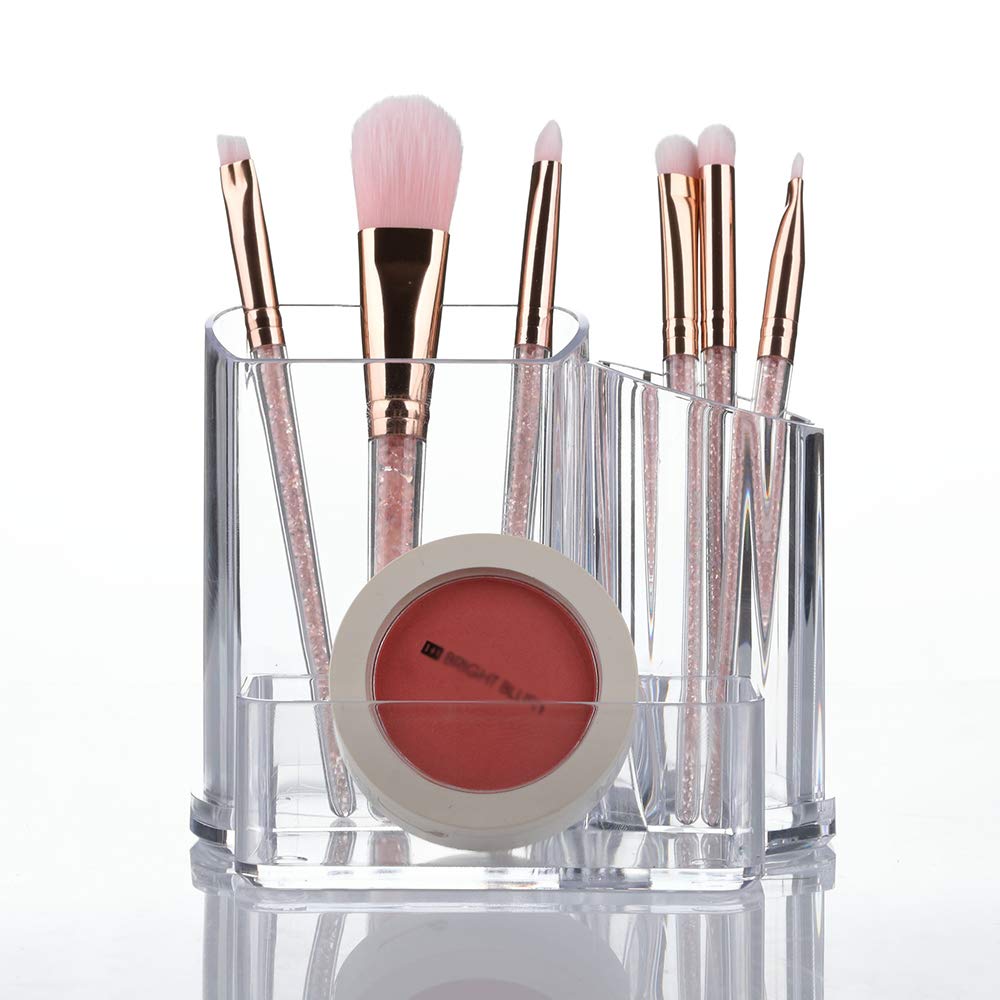 Guolich Makeup Organiser Brush Holder 3 Sections Acrylic Cosmetics Storage Case Stand for Makeup, Toothbrushes, Pen, Swab (Style B)