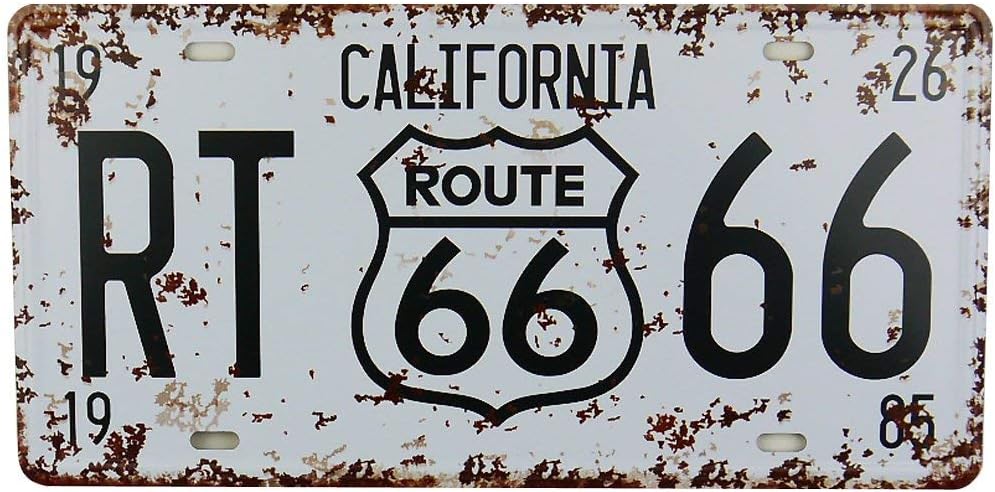 IRNAMUN Yamu Route 66 Tin Poster Metal License Plate Home Bar Decor Metal White Sign